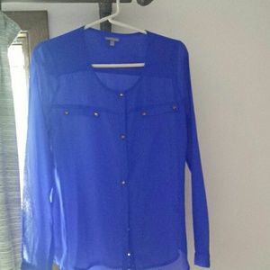 Blue long sleeve  sheer blouse